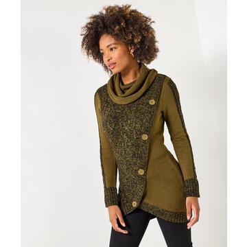 Pull chiné bicolore à col cheminée et ourlet en V