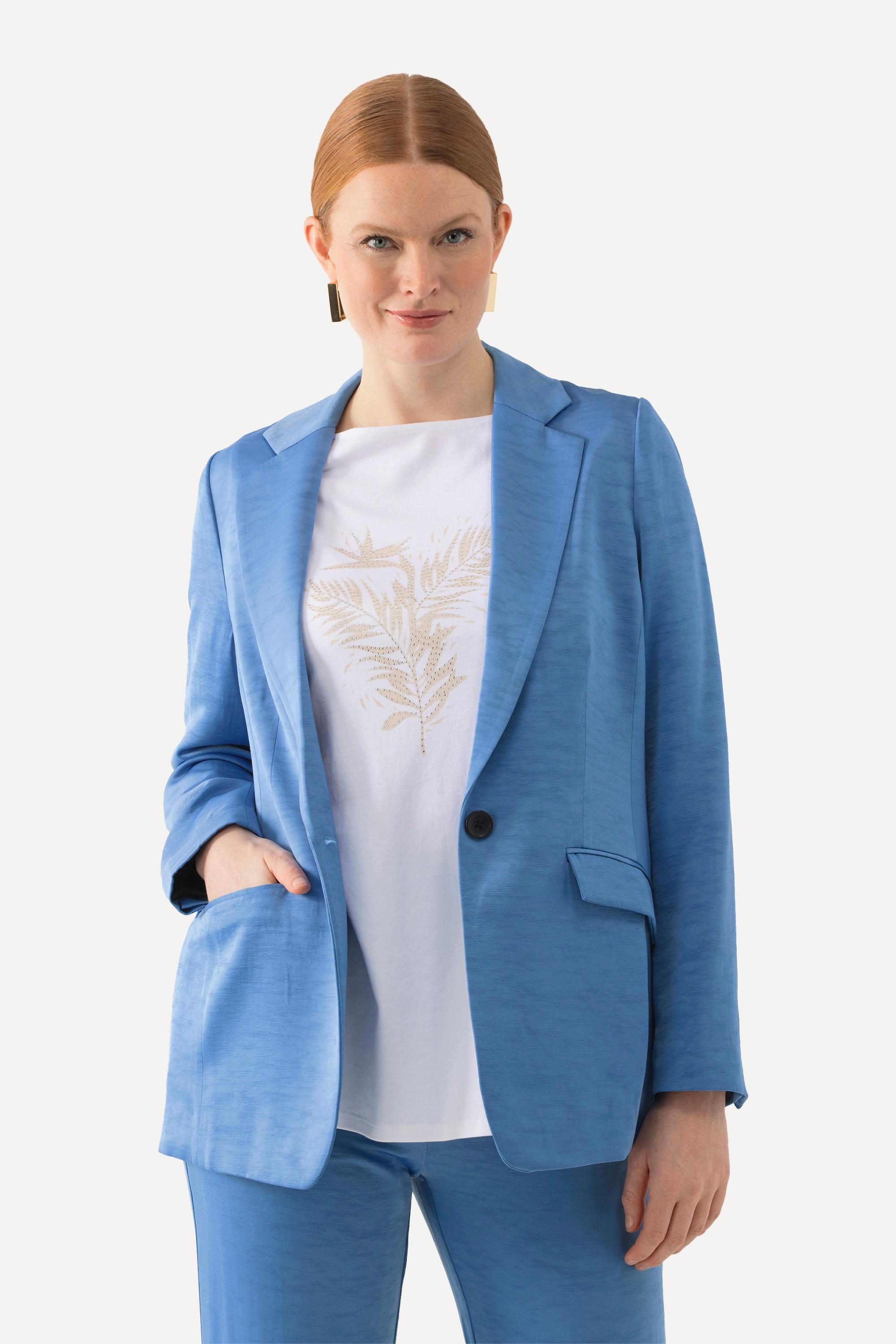 Ulla Popken  Blazer en tissu texturé avec col à revers, fermeture à bouton 