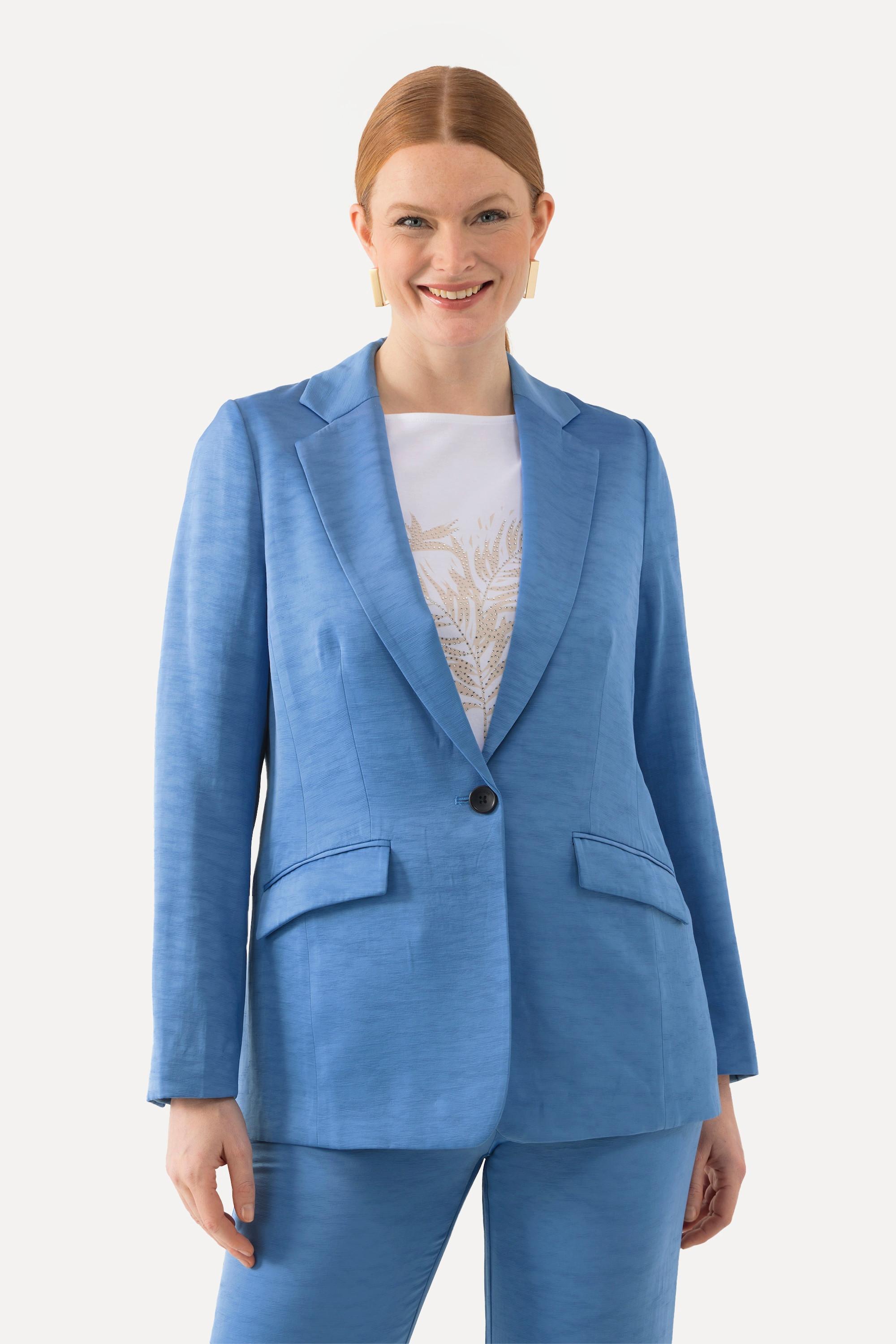 Ulla Popken  Blazer en tissu texturé avec col à revers, fermeture à bouton 