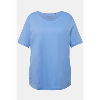 Ulla Popken  T-shirt doublé sur le devant, col rond et manches courtes - coupe Slim Fit 