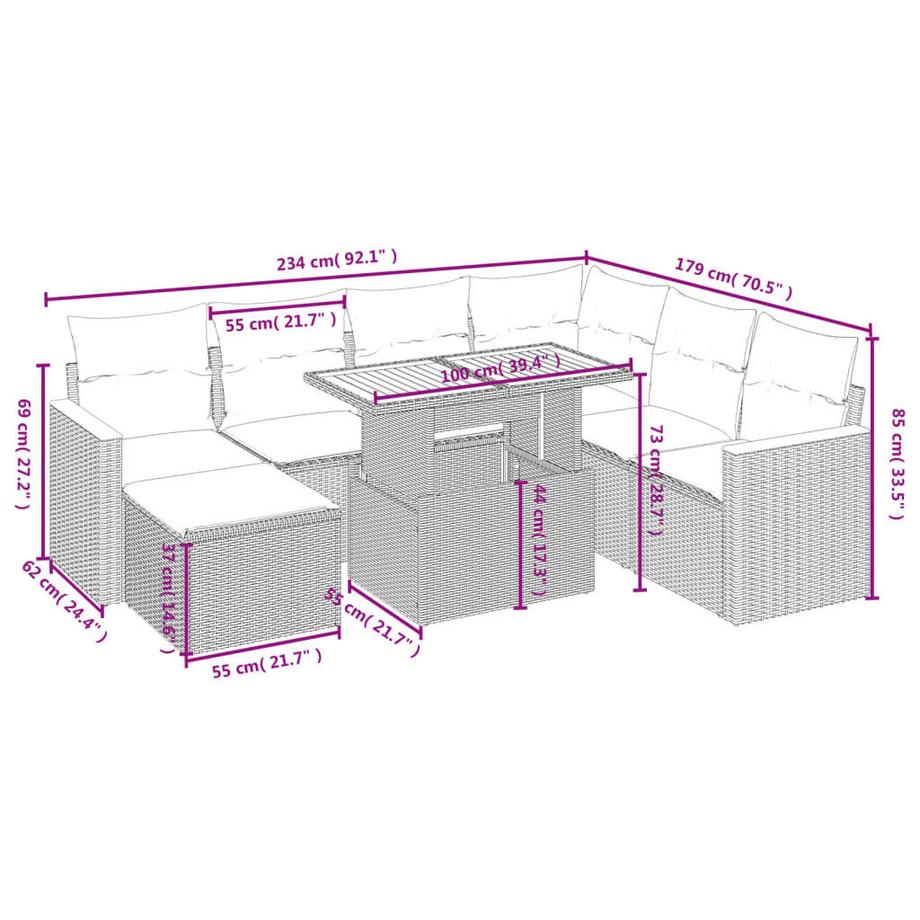 VidaXL Ensemble de canapés de jardin rotin synthétique  