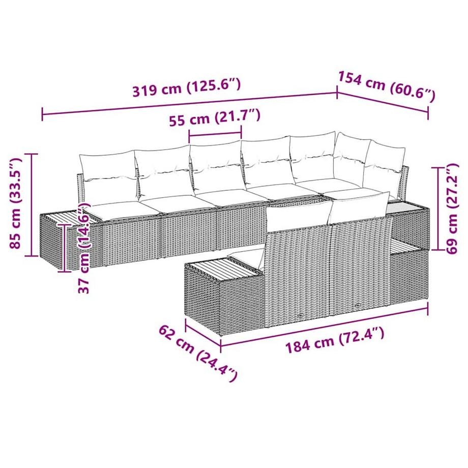 VidaXL Canapé d’extérieur poly rattan  