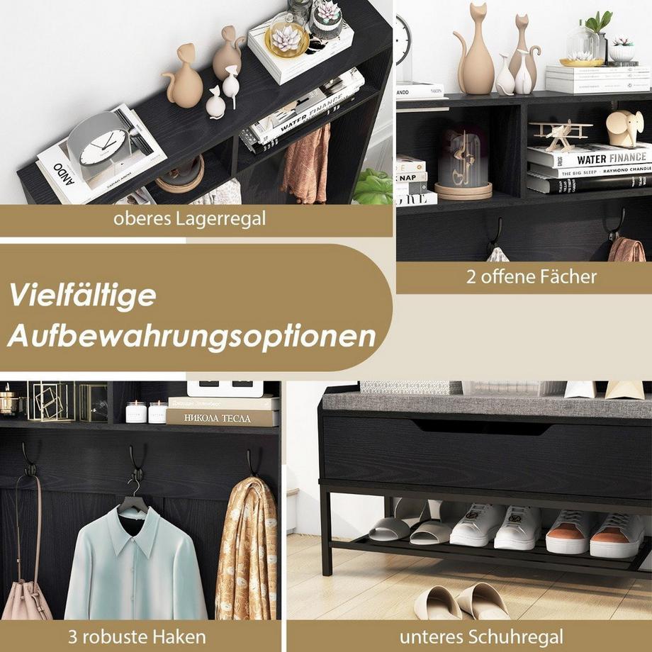 Northix Armadio 4 in 1 con panca & Scarpiera e scarpiera Appendiabiti a 3 ganci appendiabiti nero  