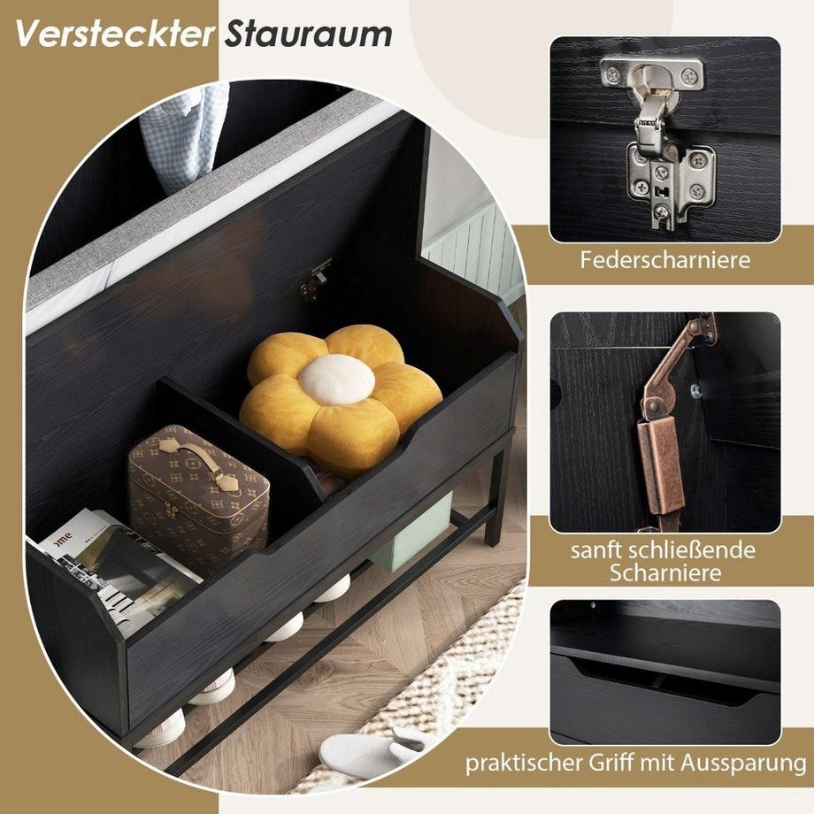 Northix Armadio 4 in 1 con panca & Scarpiera e scarpiera Appendiabiti a 3 ganci appendiabiti nero  