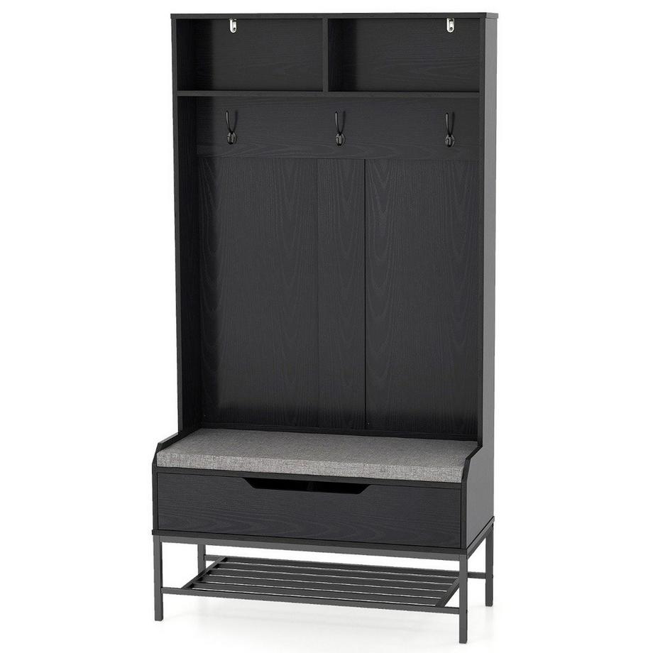 Armoire 4 en 1 avec banc et amp; Armoire à chaussures & Porte-manteau à 3 crochets, porte-vêtements noir