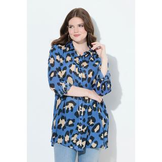 Ulla Popken Blusa Maniche Lunghe Stampa Leopardata Collo Camicia  