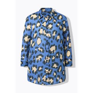 Ulla Popken Blusa Maniche Lunghe Stampa Leopardata Collo Camicia  