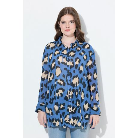 Ulla Popken Blusa Maniche Lunghe Stampa Leopardata Collo Camicia  