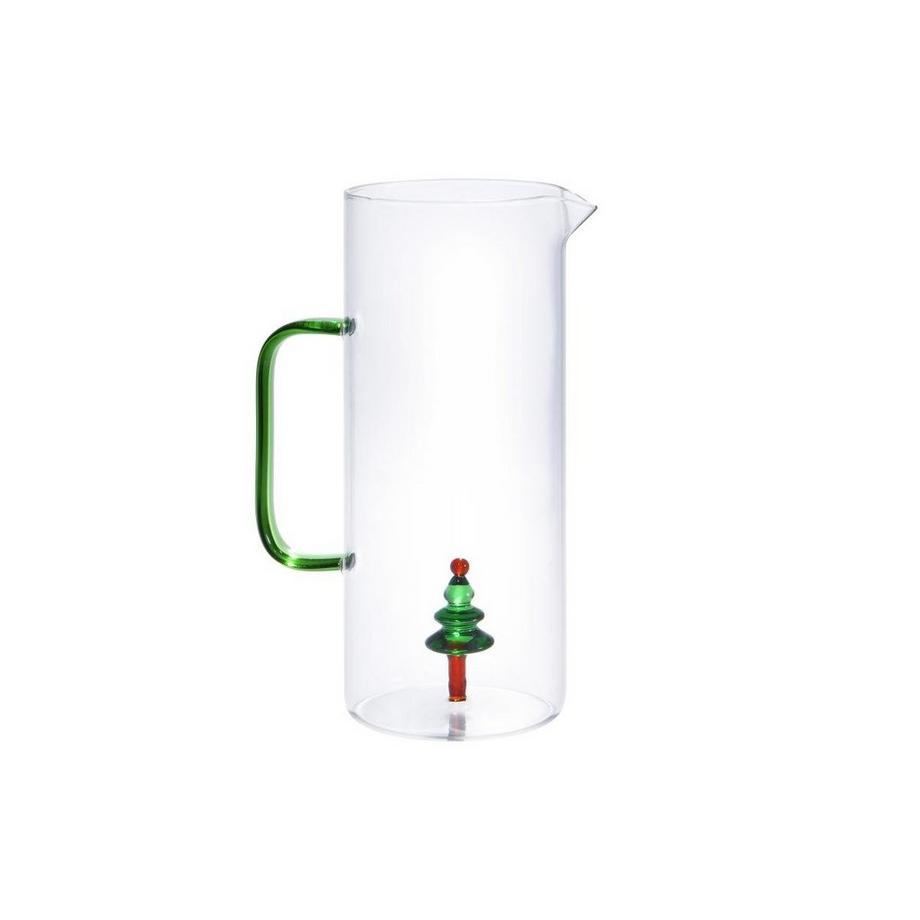 Vente-unique  Glaskrug mit Weihnachtsbaum - Transparent & Grün - D 14,5 x H 24 - MANNIE 