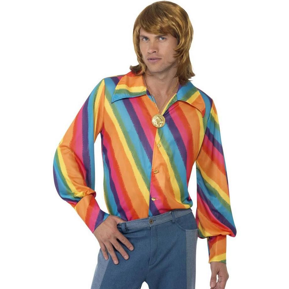 smiffys Camicia a Righe Arcobaleno Maniche Lunghe Anni '70  