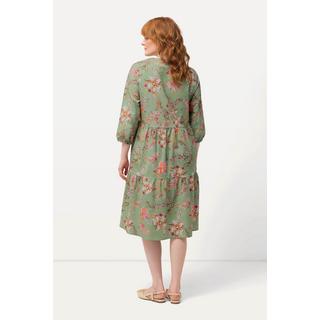 Ulla Popken Robe tunique imprimé floral décolleté en V manches 3/4  
