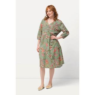 Ulla Popken Robe tunique imprimé floral décolleté en V manches 3/4  