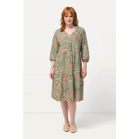 Ulla Popken Robe tunique imprimé floral décolleté en V manches 3/4  