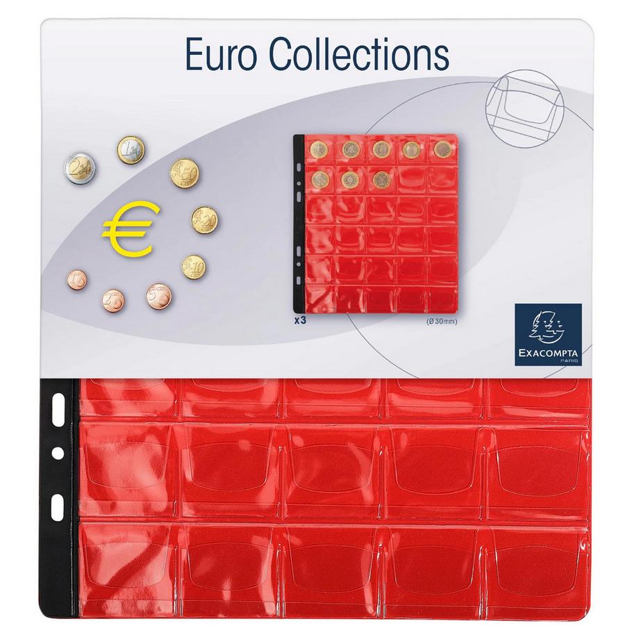 Exacompta Sachet de 3 recharges numismatiques 30 cases de diamètre 30mm - 24,5x25 cm - x 5  