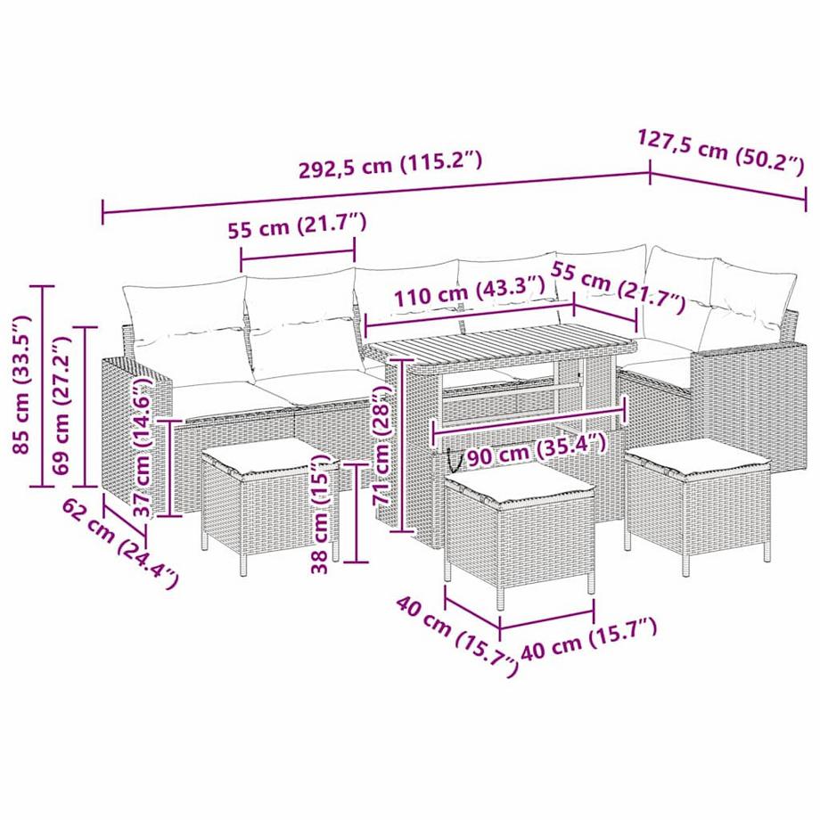 VidaXL Mobilier de jardin poly rattan  
