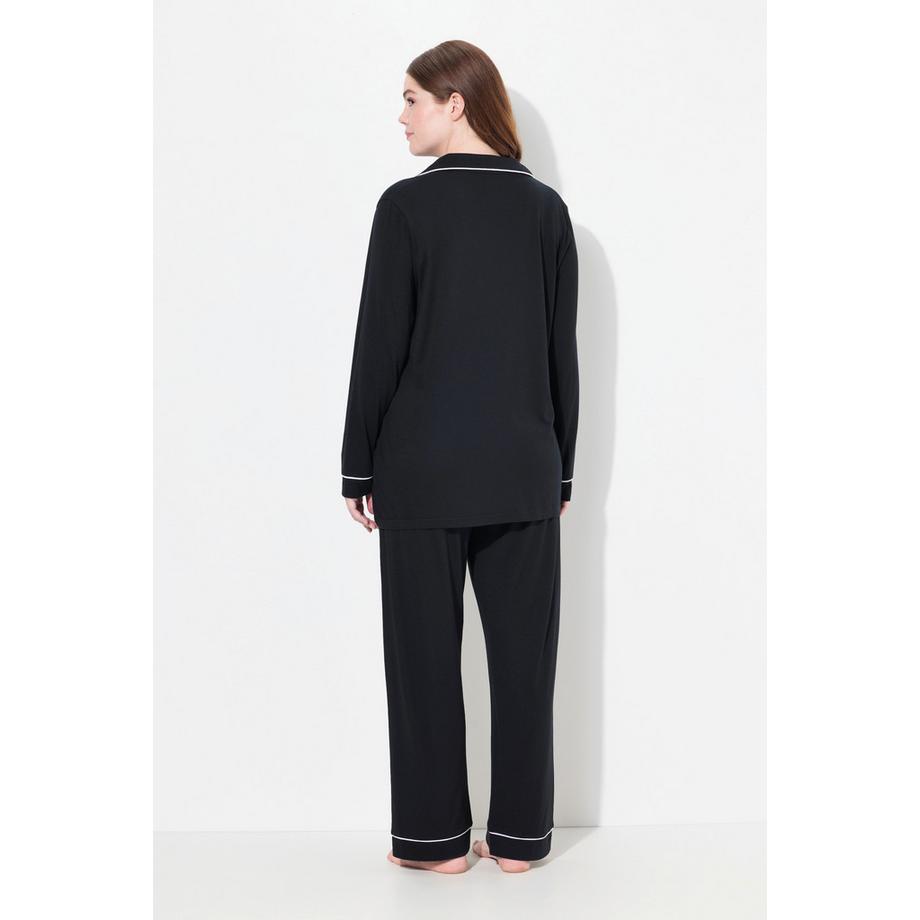 Ulla Popken Pyjama Passepoils Fantaisie Décolleté en V Manches Longues  