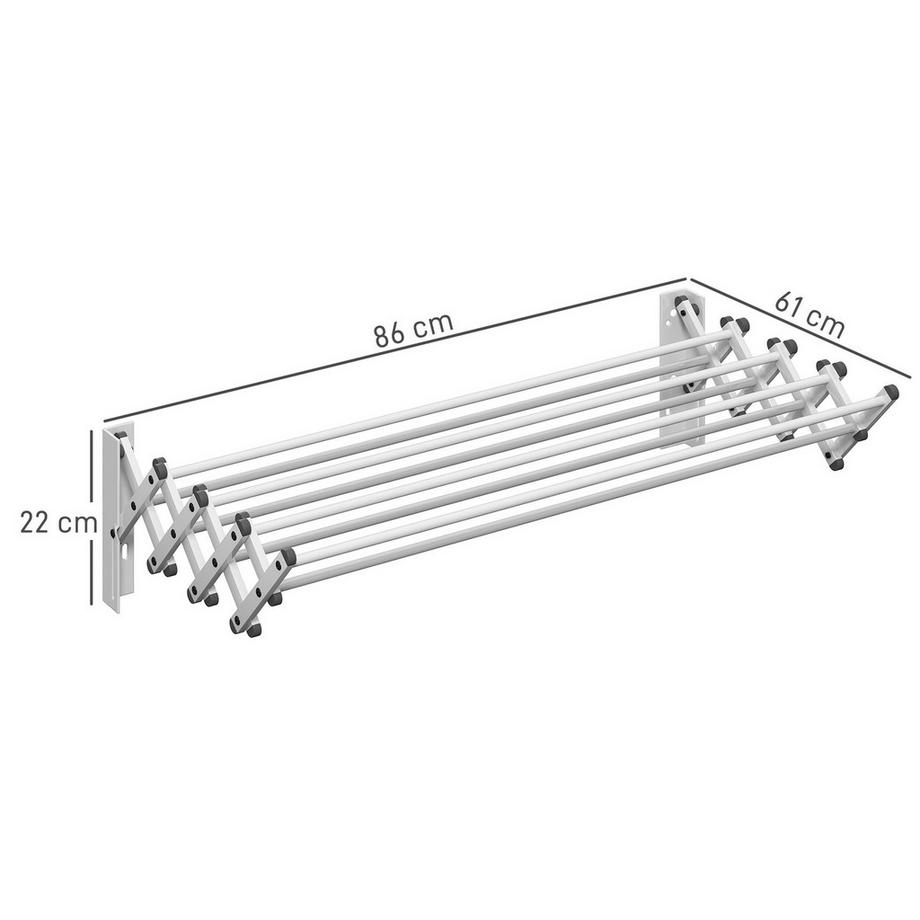 Northio  Wäscheständer Wand Ausziehbar Wäschetrockner Wandmontage mit 8 Stangen aus Aluminium, Platzsparender Trockenständer für Drinnen und Draußen 86 x 61 x 22 cm, Silber | 