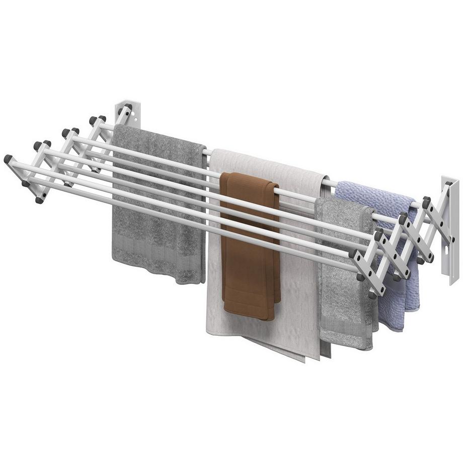 Northio  Wäscheständer Wand Ausziehbar Wäschetrockner Wandmontage mit 8 Stangen aus Aluminium, Platzsparender Trockenständer für Drinnen und Draußen 86 x 61 x 22 cm, Silber | 