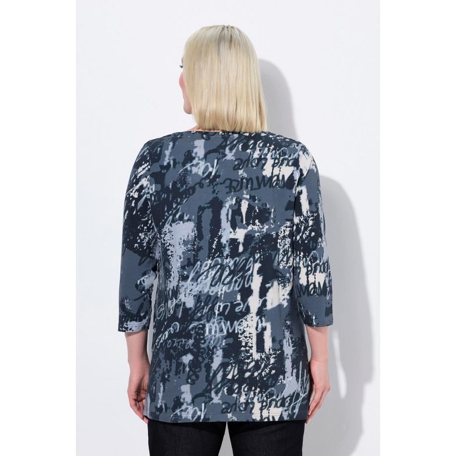 Ulla Popken T-shirt Plis Fantaisie Décolleté Carré Manches 3/4 Coupe Évasée  