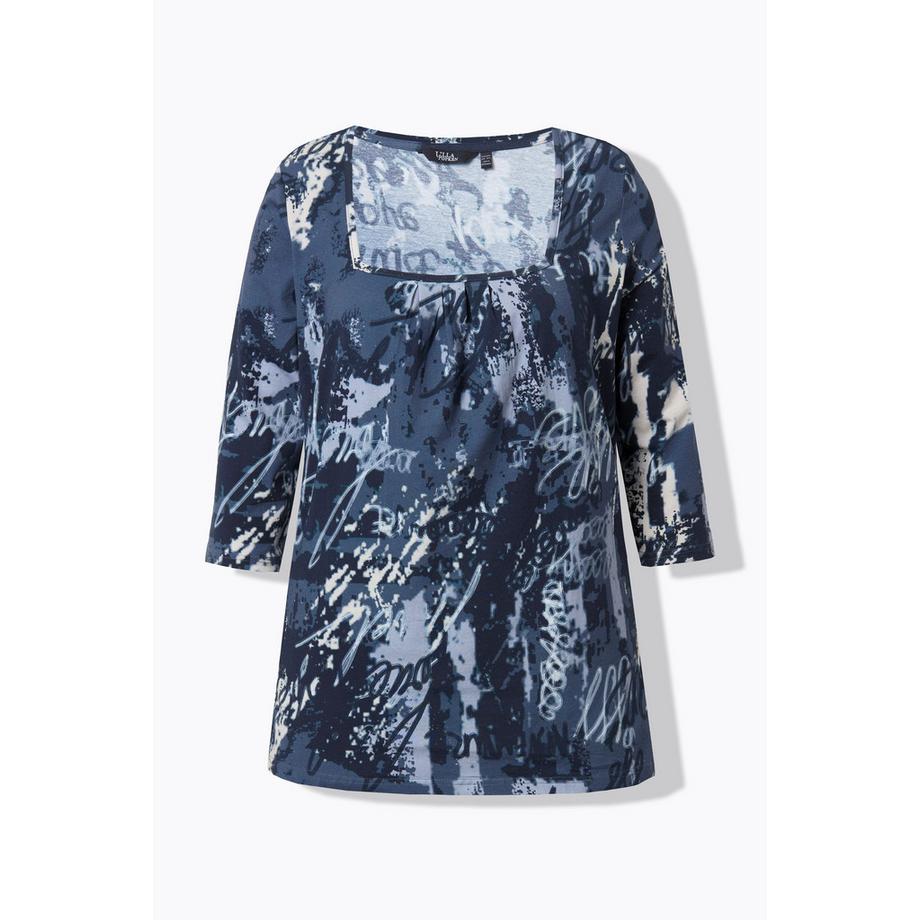 Ulla Popken T-shirt Plis Fantaisie Décolleté Carré Manches 3/4 Coupe Évasée  