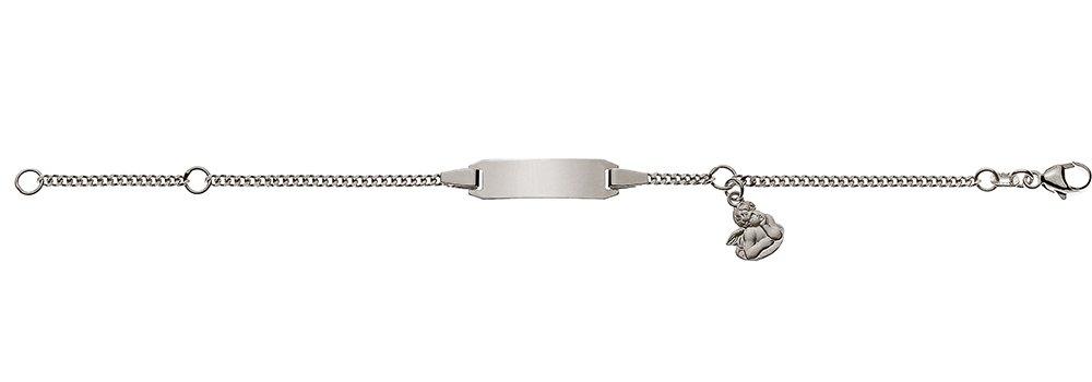 MUAU Schmuck  Bracelet Bébé réservoir or blanc 750, 14cm plaque gravée 2cm Pendentif ange 