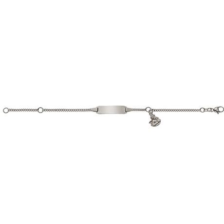 MUAU Schmuck  Bracelet Bébé réservoir or blanc 750, 14cm plaque gravée 2cm Pendentif ange 