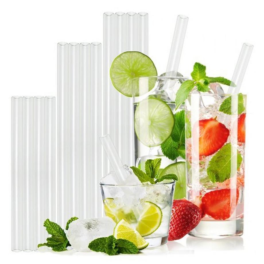 T&N  Glas Strohhalm (12 Trinkhalme, 4x15cm, 4x20cm, 4x23cm, Gerade) 