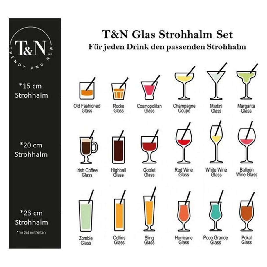 T&N  Glas Strohhalm (12 Trinkhalme, 4x15cm, 4x20cm, 4x23cm, Gerade) 