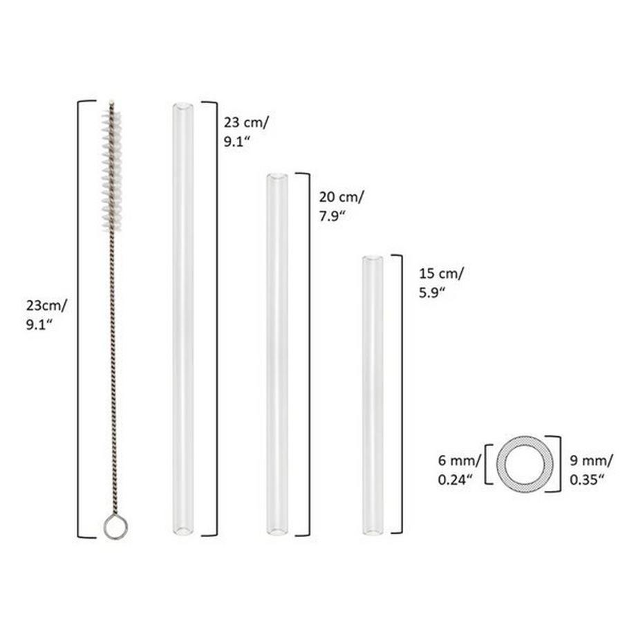 T&N  Glas Strohhalm (12 Trinkhalme, 4x15cm, 4x20cm, 4x23cm, Gerade) 