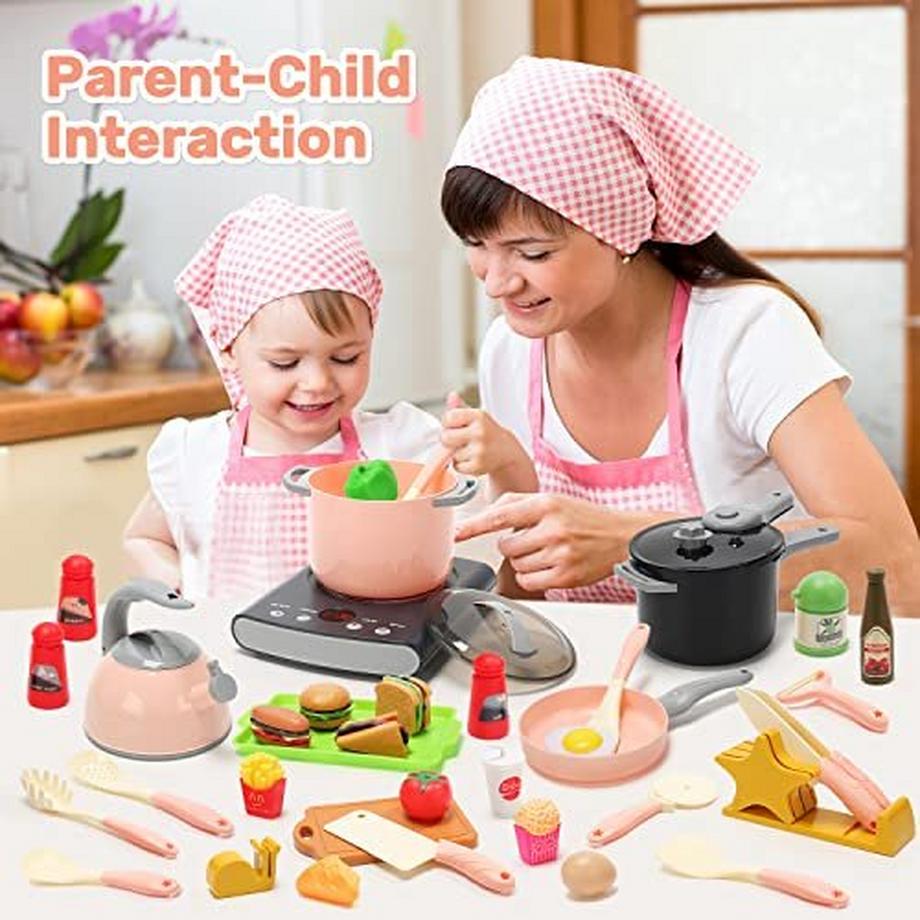 Activity-board  Kinderküchenzubehör, Spielküchen-Zubehörset mit Spieltöpfen und -pfannen, elektronisches Induktionskochfeld mit Sound und Licht 