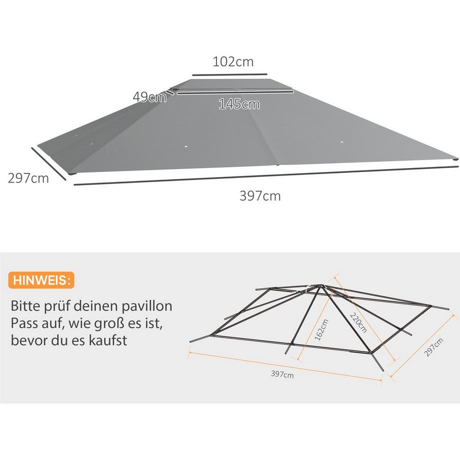 Northio Ersatzdach für Pavillon 4 x 3m, wasserabweisend Pavillondach mit UV Schutz 30+, Ersatzbezug für Gartenpavillon, Ersatzteile aus Polyester-Stoff, 180 g/m², Hellgrau Aosom  