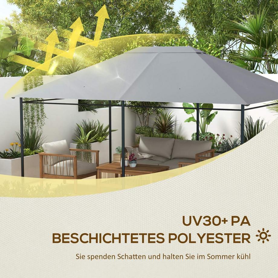 Northio Ersatzdach für Pavillon 4 x 3m, wasserabweisend Pavillondach mit UV Schutz 30+, Ersatzbezug für Gartenpavillon, Ersatzteile aus Polyester-Stoff, 180 g/m², Hellgrau Aosom  