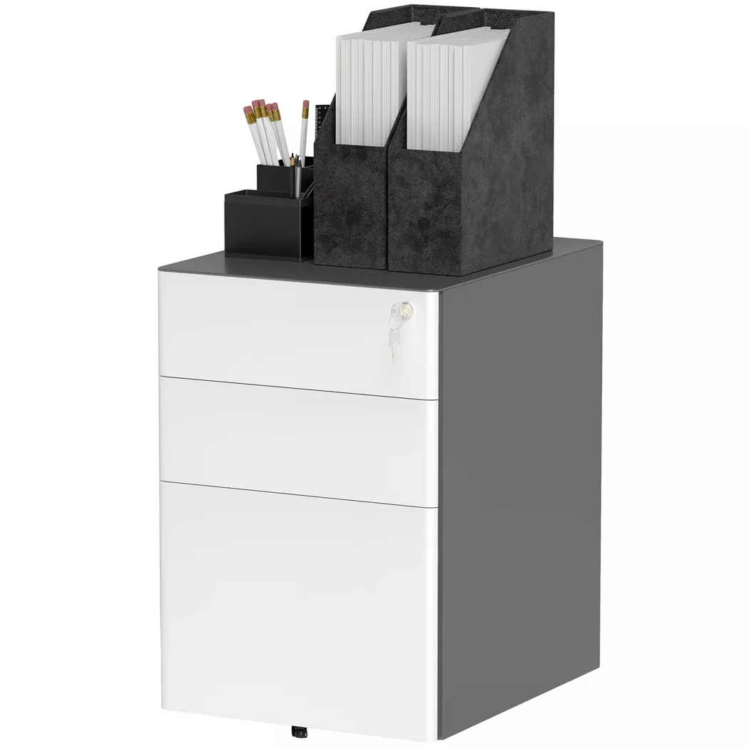 Northio – Rollcontainer, mobiler Aktenschrank mit 3 Schubladen, abschließbarer Büroschrank Hängeregistratur, Aufbewahrung, Stahl, 39 x 48 59 cm Weiß+Grau Aosom, One Size Northio – Rollcontainer, mobiler Aktenschrank mit 3 Schubladen, abschließbarer Büroschrank Hängeregistratur, Aufbewahrung, Stahl, 39 x 48 59 cm Weiß+Grau Aosom, One Size