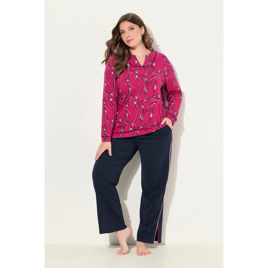 Ulla Popken Pigiama Stampa Floreale Scollo a V Maniche Lunghe  