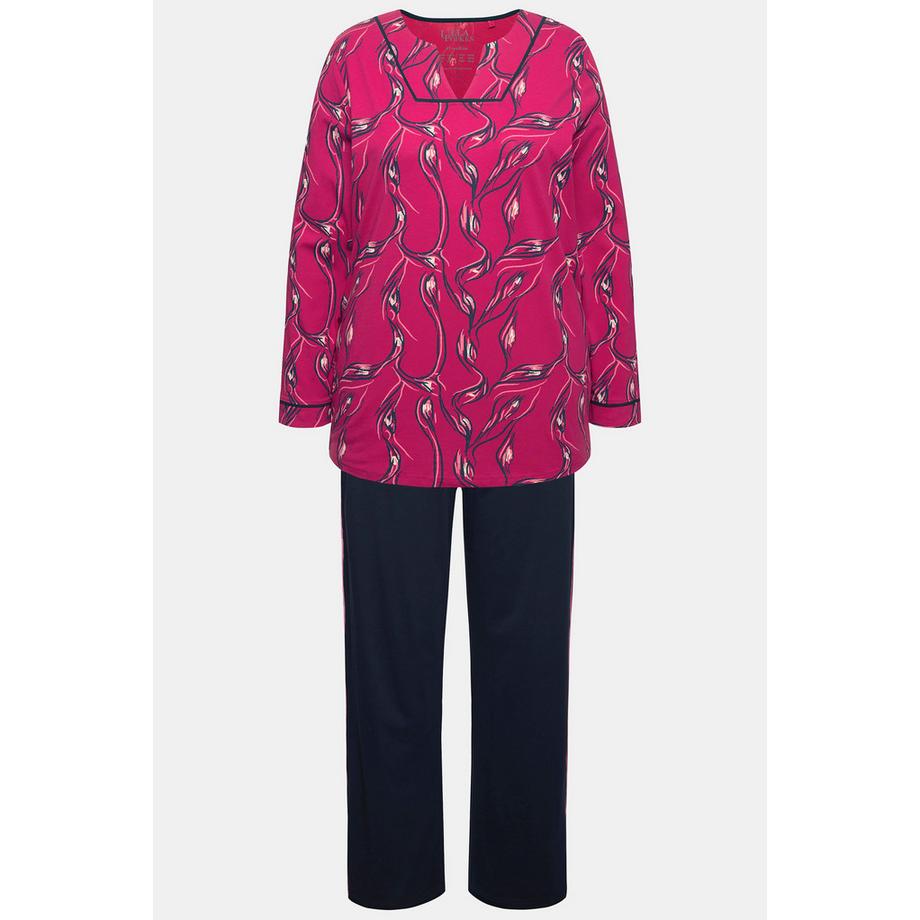 Ulla Popken Pigiama Stampa Floreale Scollo a V Maniche Lunghe  