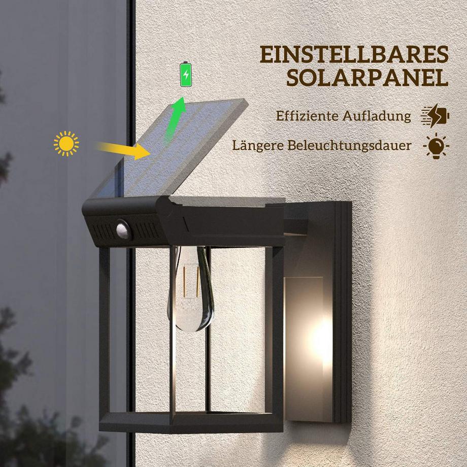Northio Applique Murale Solaire Led Lumière Extérieure Lampe De Jardin Blanc Chaud Capteur De Lumière Réglable Ip44 Jardin Patio Noir  