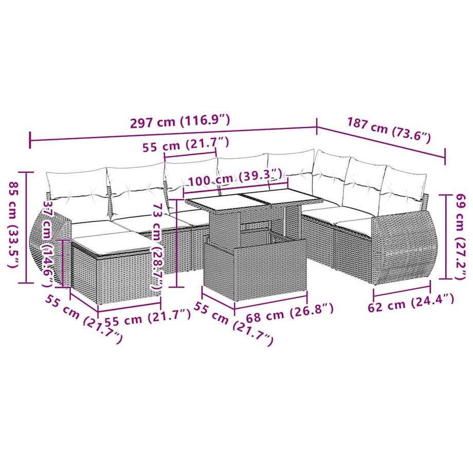 VidaXL set divano da giardino Polirattan  