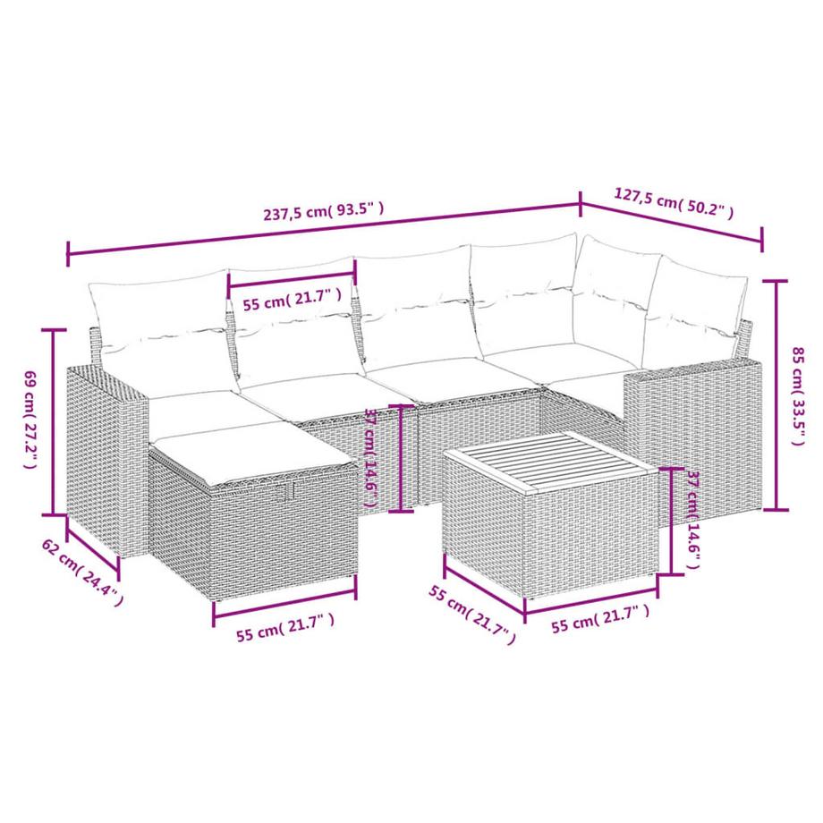 VidaXL set divano da giardino Polirattan  