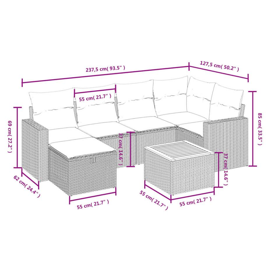 VidaXL set divano da giardino Polirattan  