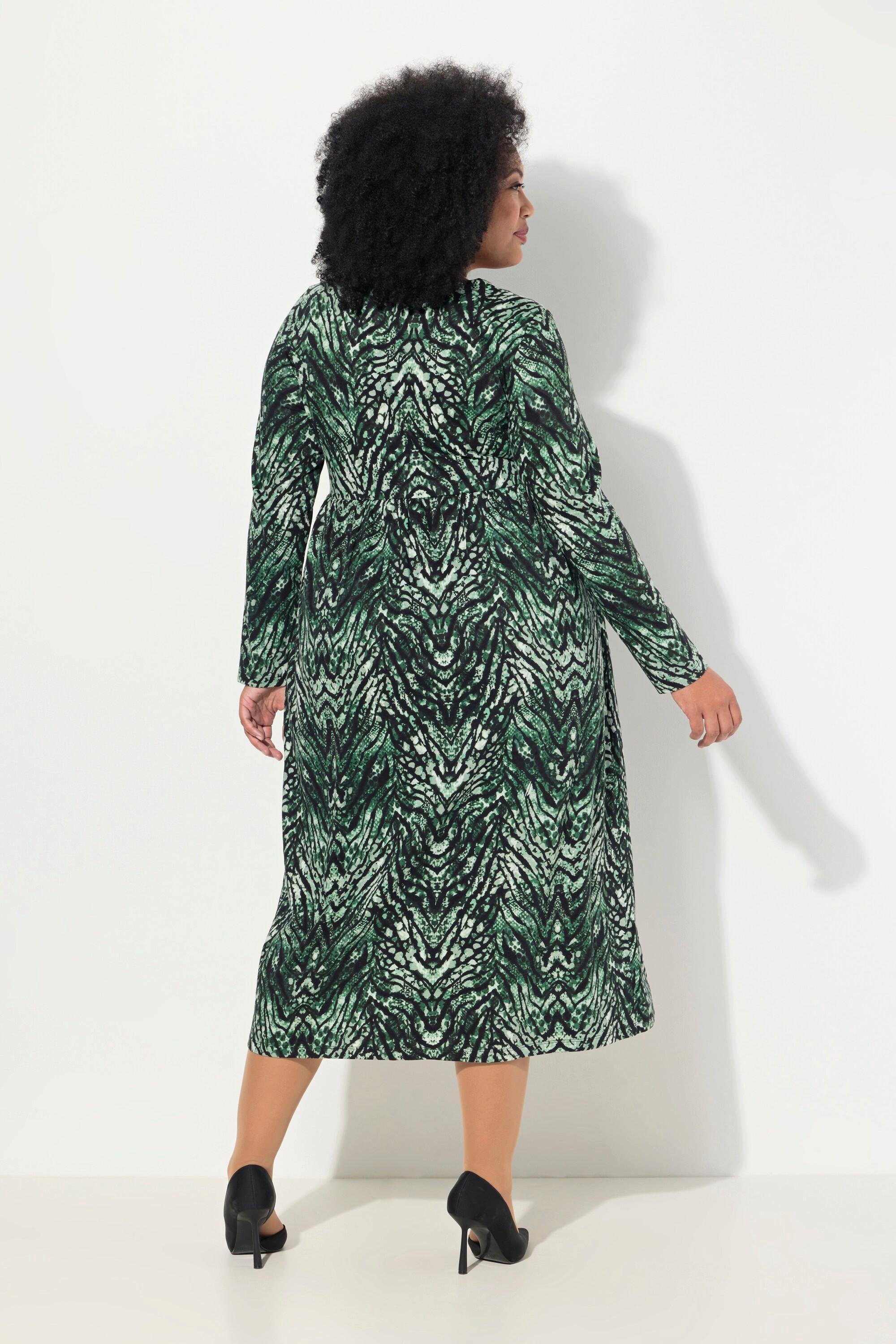 Ulla Popken Jersey Schlangenmuster A-Linie Langarmkleid  