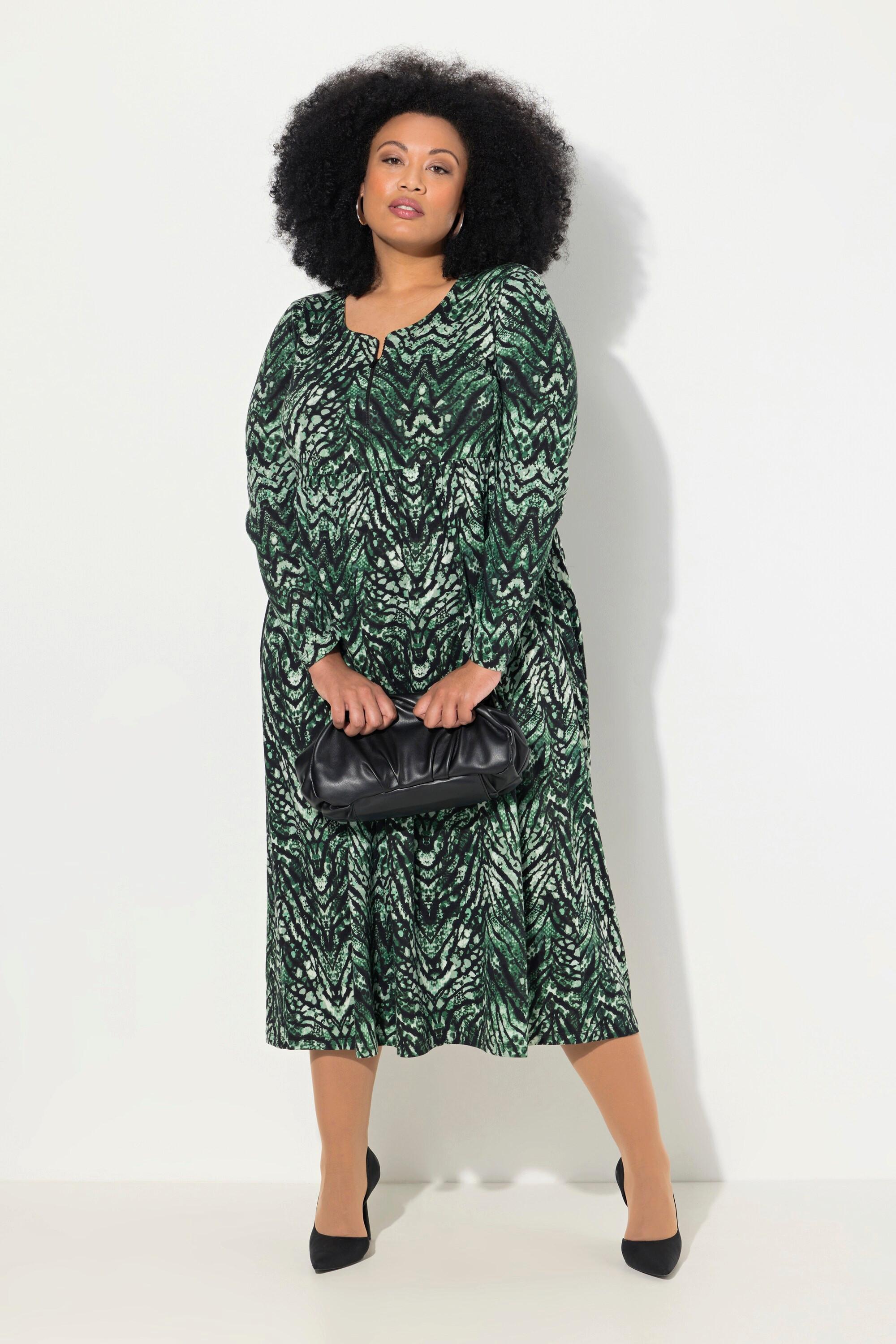 Ulla Popken Jersey Schlangenmuster A-Linie Langarmkleid  