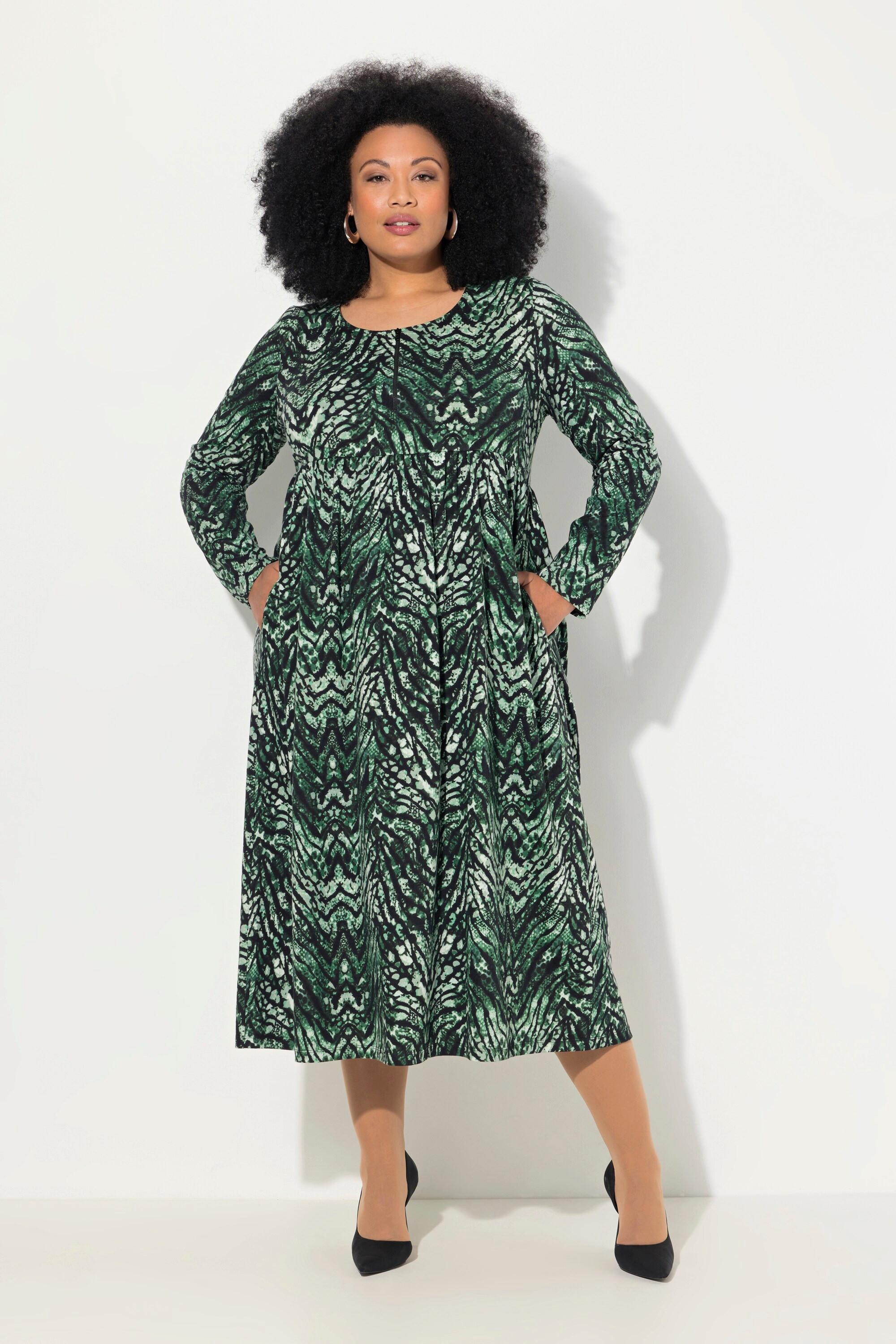 Ulla Popken Jersey Schlangenmuster A-Linie Langarmkleid  