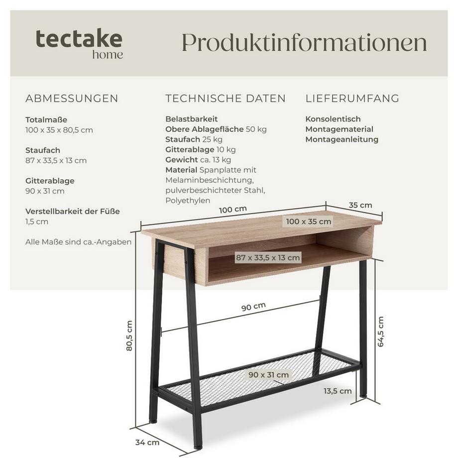 Tectake Tavolo console Tralee stile industriale  