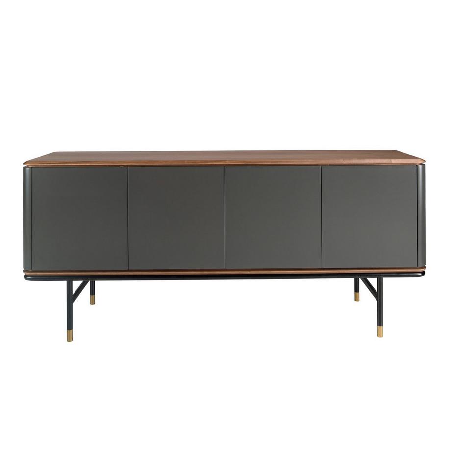 ANGEL CERDA Credenza in legno grigio scuro, acciaio nero e piano in noce  