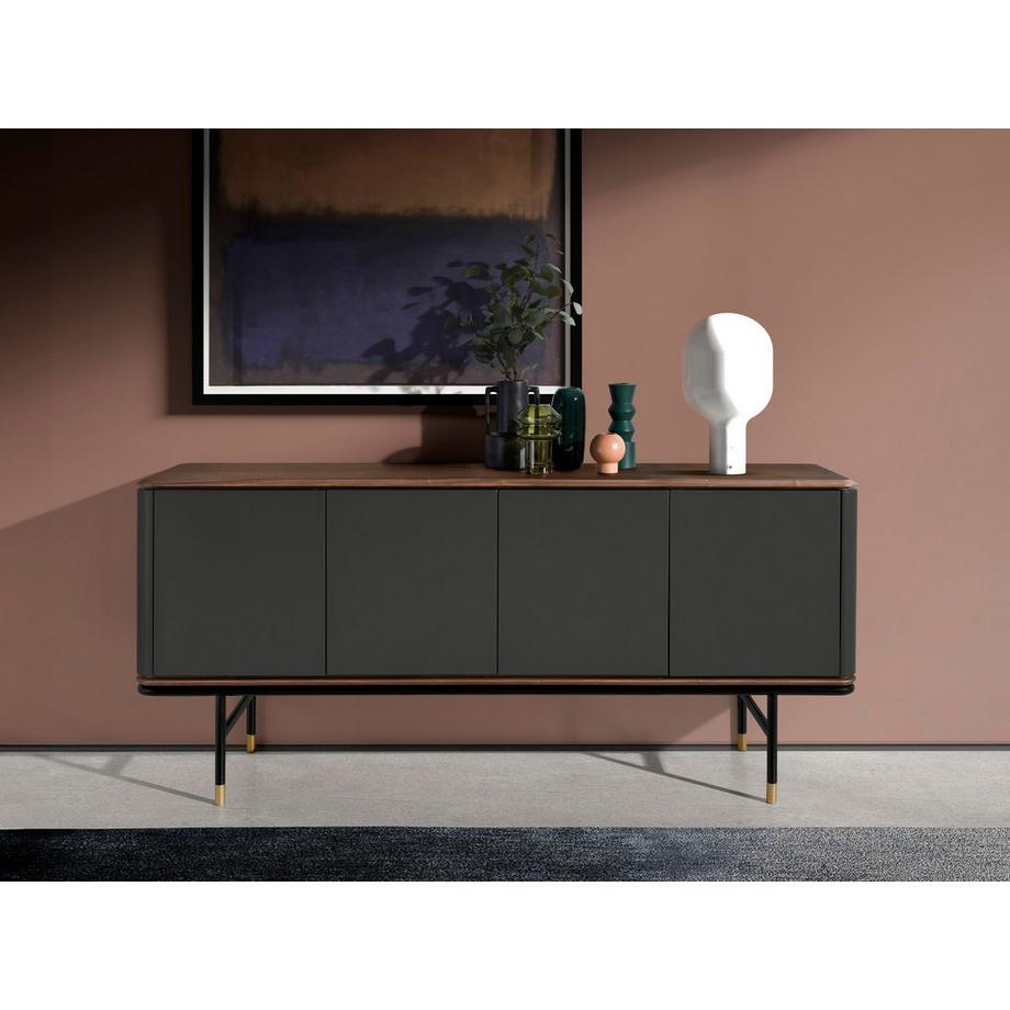 ANGEL CERDA Credenza in legno grigio scuro, acciaio nero e piano in noce  