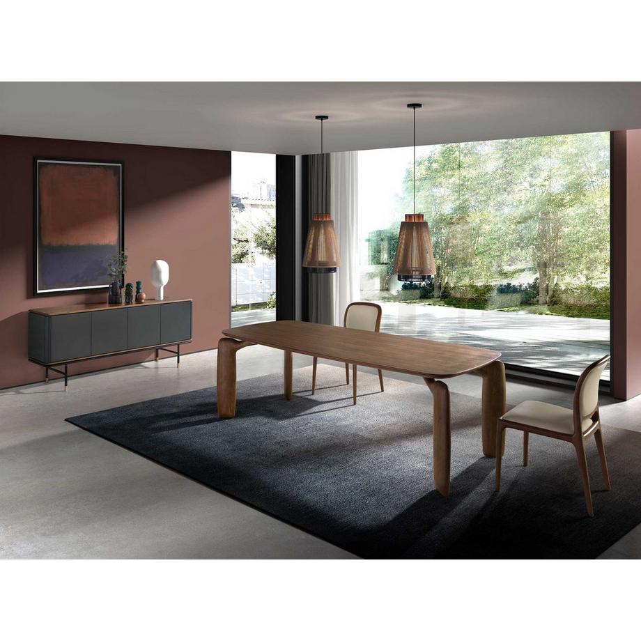 ANGEL CERDA Credenza in legno grigio scuro, acciaio nero e piano in noce  