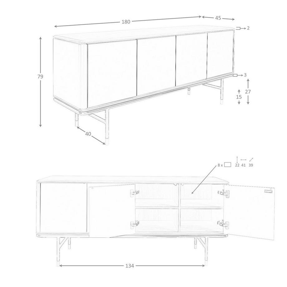 ANGEL CERDA Credenza in legno grigio scuro, acciaio nero e piano in noce  