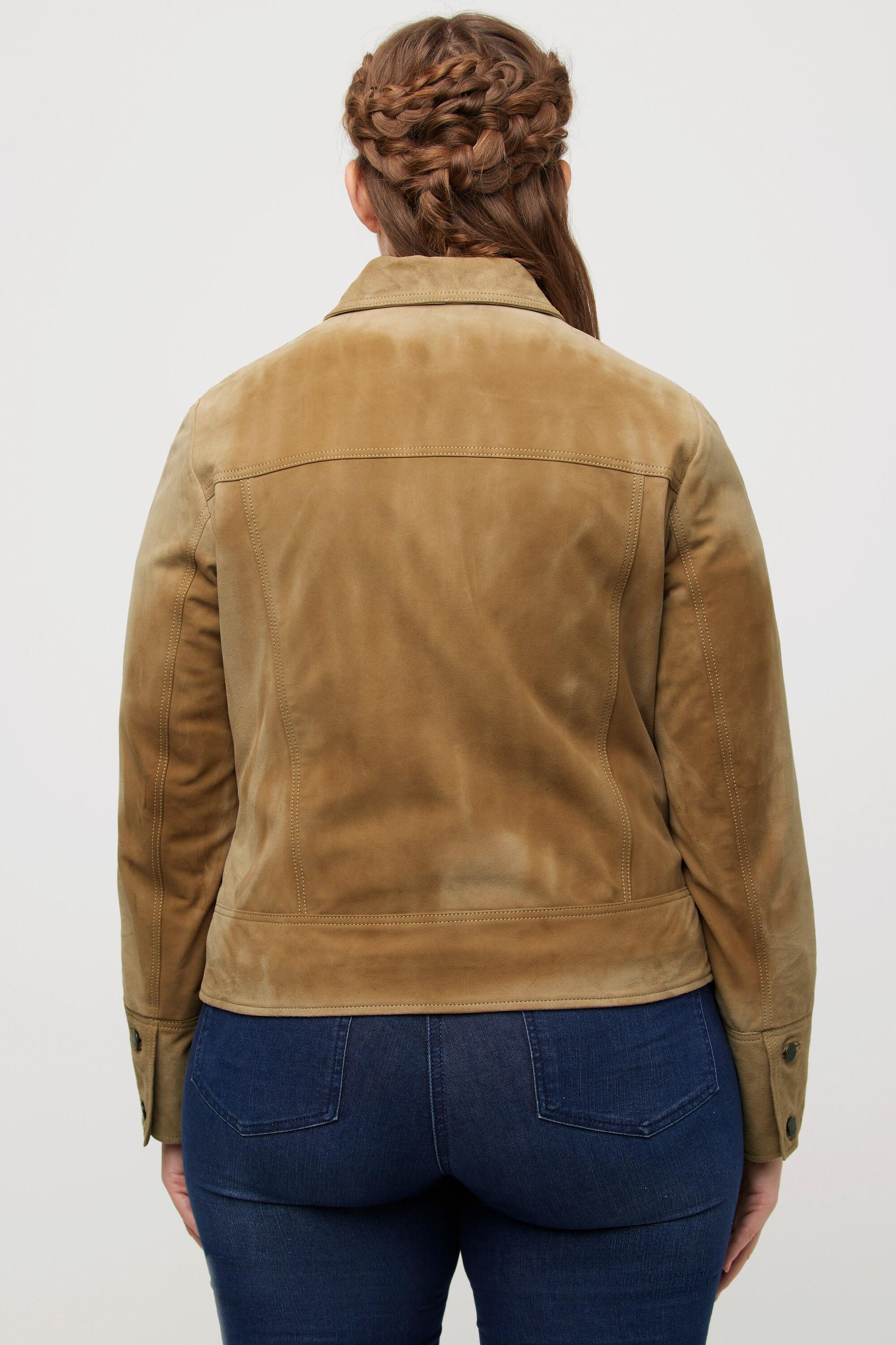 Ulla Popken Giacca in capretto scamosciato Collo da camicia foderata  