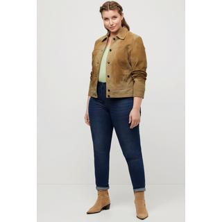 Ulla Popken Giacca in capretto scamosciato Collo da camicia foderata  