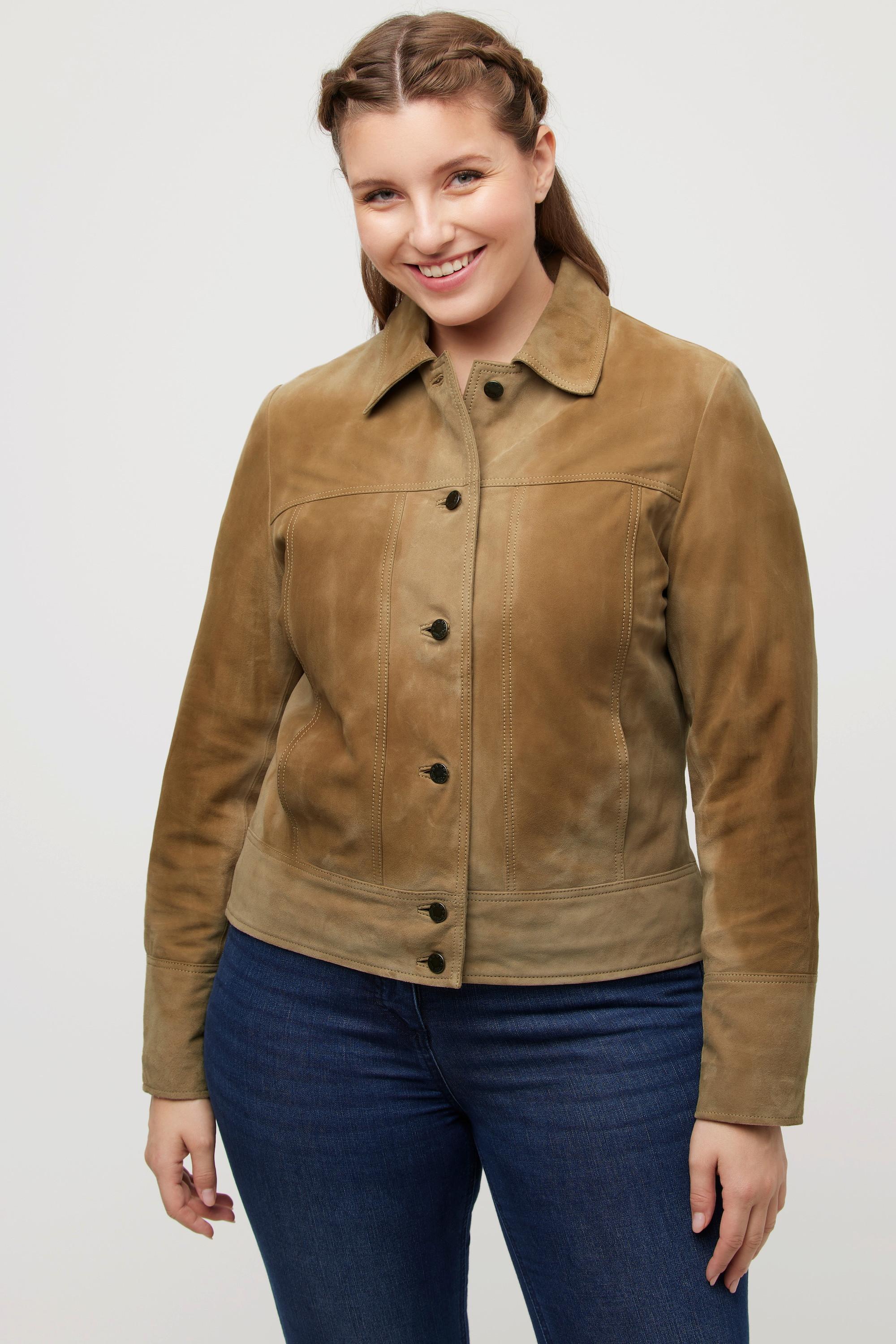 Ulla Popken Giacca in capretto scamosciato Collo da camicia foderata  